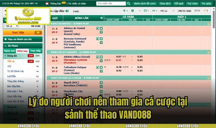 the thao vando88 3 Lý do người chơi nên tham gia cá cược tại sảnh thể thao VANDO88